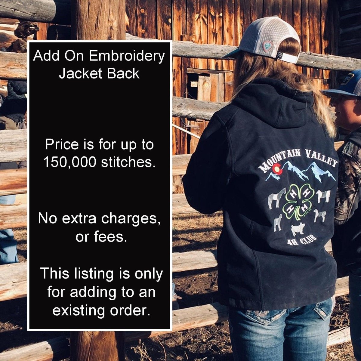 Add on Embroidery - Jacket Backs - Western Skies Design Company