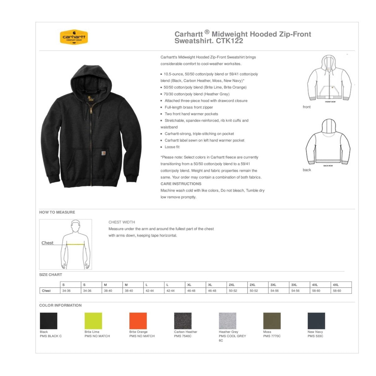 Carhartt Midweight Zip Up Sweatshirt - Western Skies Design Company