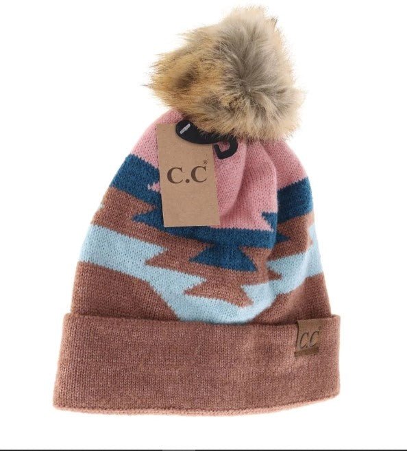 CC Beanie Aztec Pom Knit Cap - Western Skies Design Company