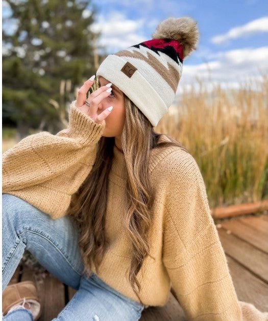 CC Beanie Aztec Pom Knit Cap - Western Skies Design Company