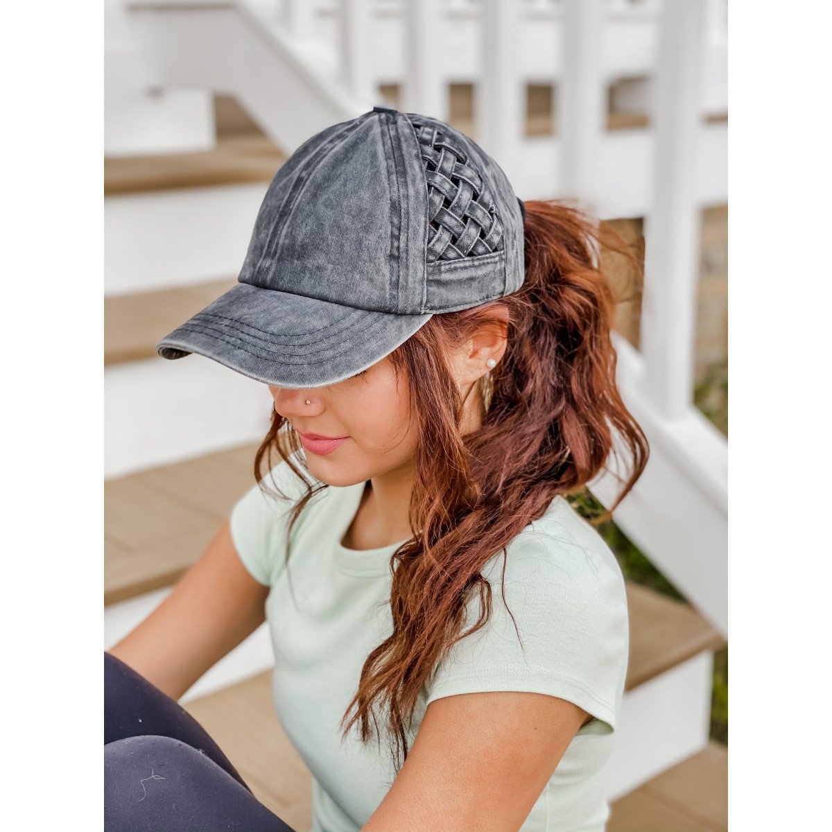 CC Beanie Basket Weave Crisscross High Ponytail Ladies Cap - Western Skies Design Company