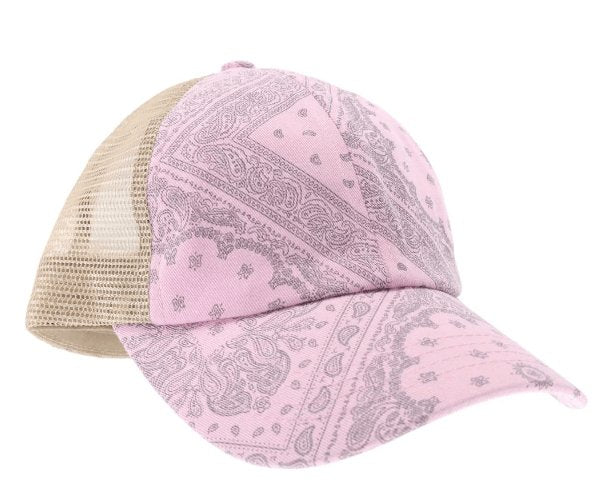 CC Beanie Crisscross High Ponytail Ladies Hat Paisley Meshback - Western Skies Design Company