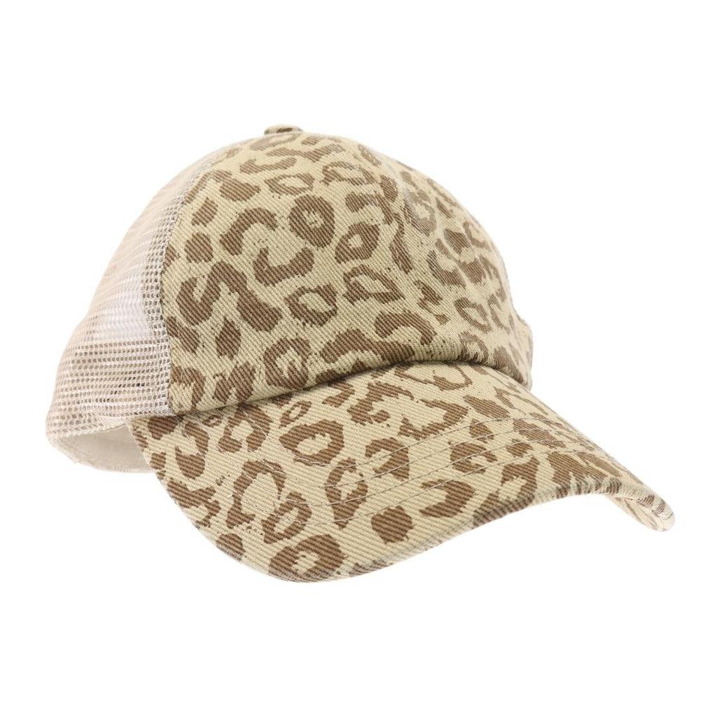 CC Beanie Leopard Crisscross Ladies High Ponytail Hat - Western Skies Design Company